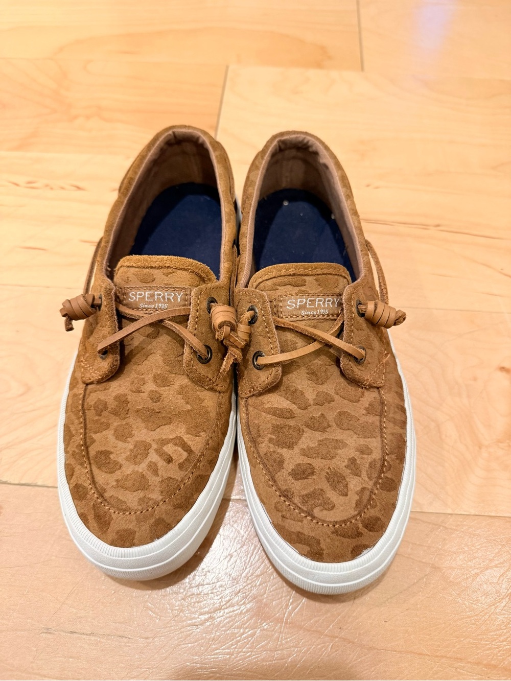Women’s Brown Suede Leopard-Print Boat Shoes